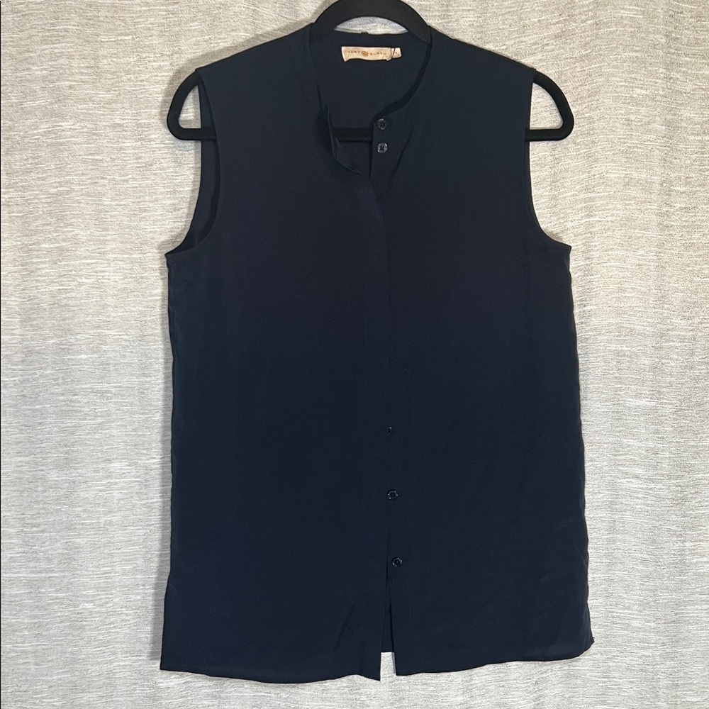 Tory Burch Sleeveless Classic Button Down Split Hem Blouse Size S